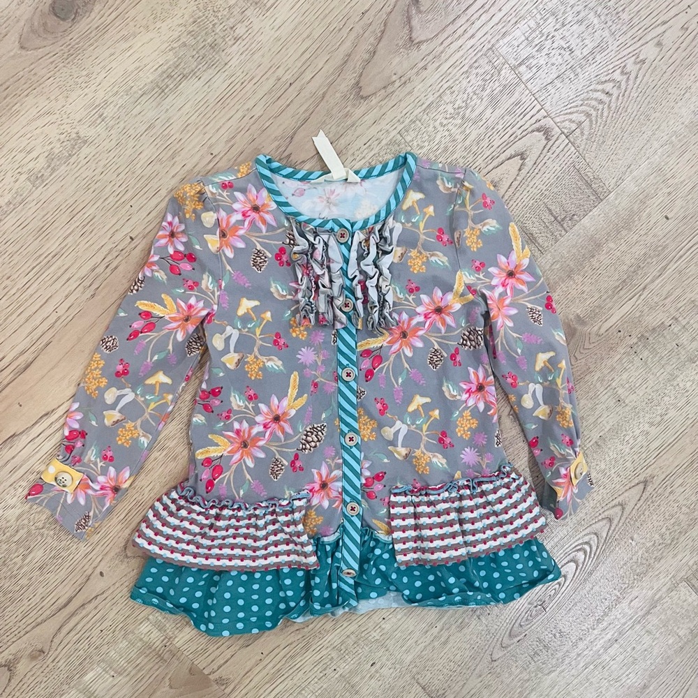 Matilda Jane Pink and Gray Floral Blouse with V-Neck